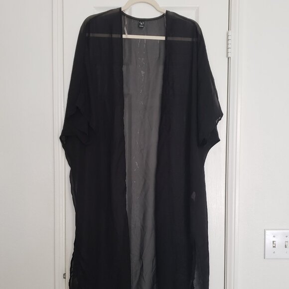 Windsor Woman Black Sheer Mesh Short Sleeve Formal Long Cardigan Size Small - Picture 1 of 10